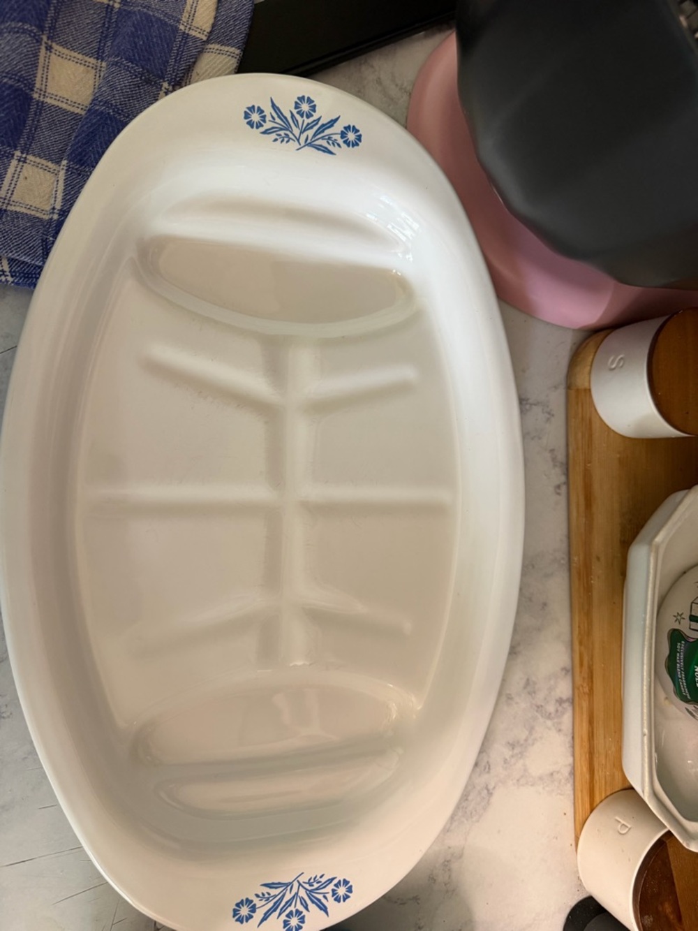 Corningware White Oval Platter with Blue Logo Mark